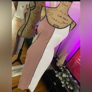 Missguided Pink and White Midi Dress